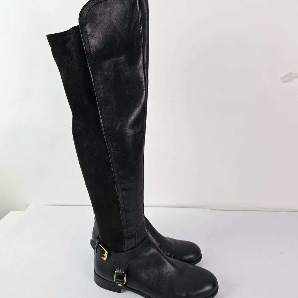 Franco Sarto Women's Hadley Tall Black Leather Riding Boots Size 6.5‎